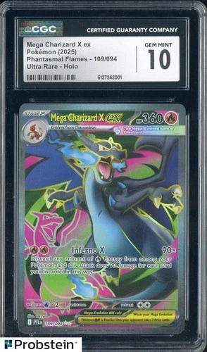 2025 Pokemon Phantasmal Flames Ultra Rare #109 Mega Charizard X ex CGC 10