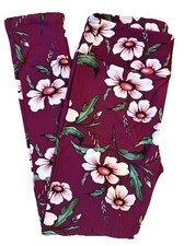 OS Lularoe Leggings Floral Pink Green on Magenta Purple Size 2-10 NEW 404004