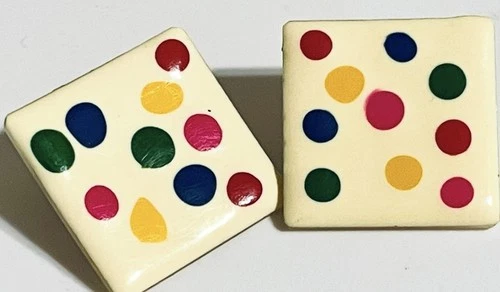1960s Lucite Cream & Polka Dot Retro Mod Square Earrings