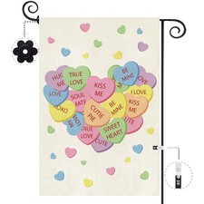 Happy Valentine's Day Garden Flag 12.5x18 Inch Double Sided Burlap,Cute Candy...