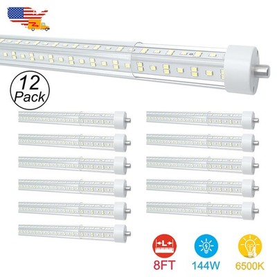 12Pack 8Ft Single Pin Led Workshop Lights 8' FA8 Bulbs 144W 18000Lm 6500K Clear