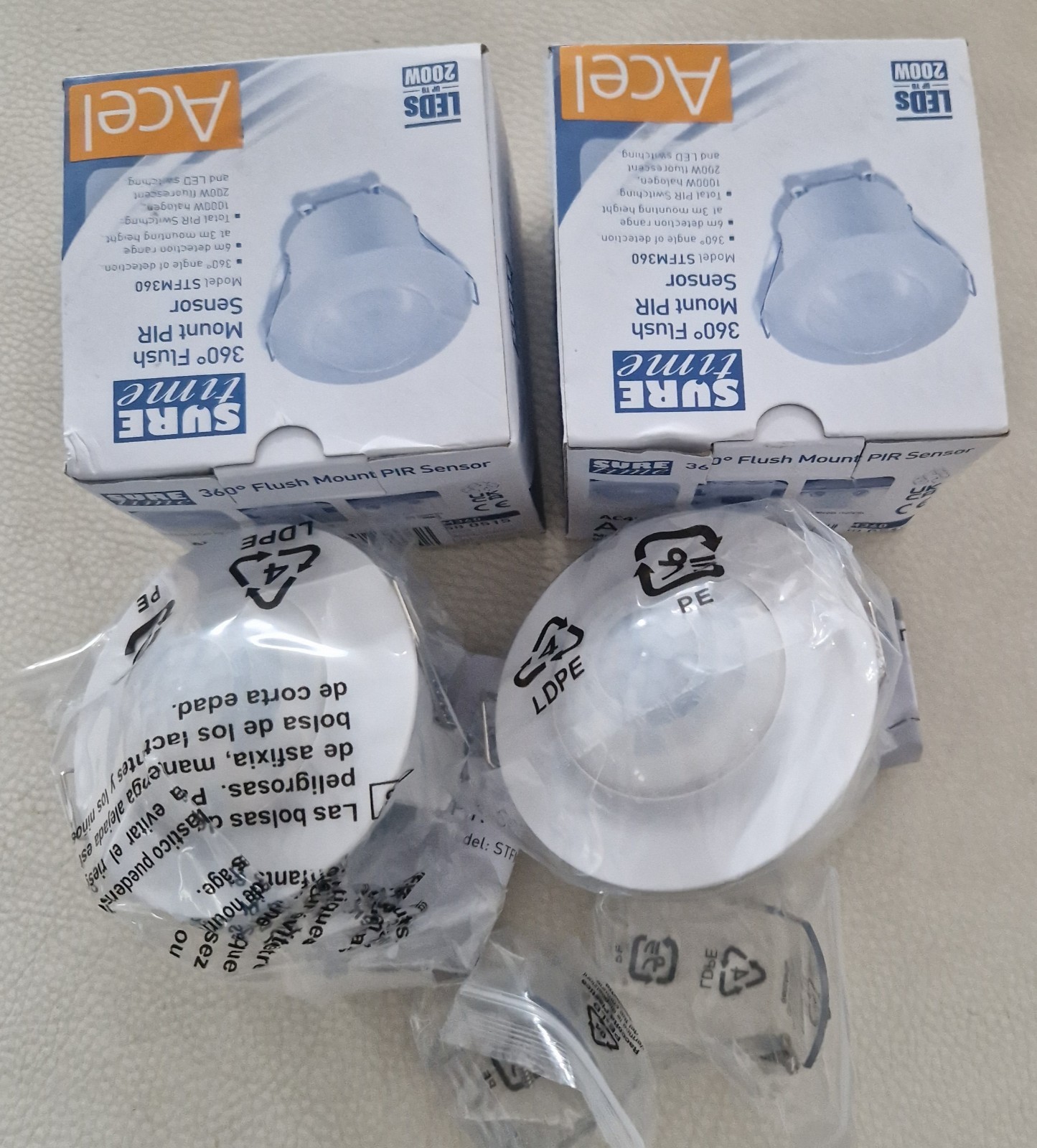 2 X Time Guard 360° Flush Mount PIR Sensor recessed 200w - Sure Time STFM360