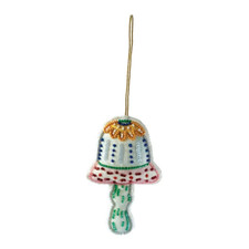 Creative Co-op White  Green Cotton Beaded Mushroom Ornament Bauble
