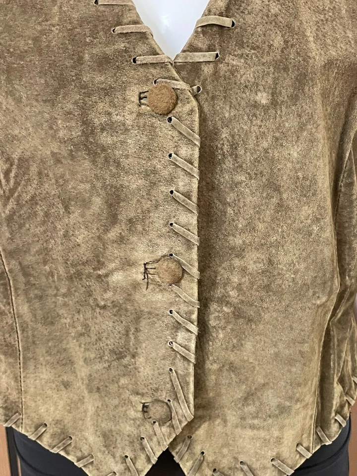 Chaleco Haband Para Mujer M Marrón Cuero Motociclista Vaquera Occidental Cómodo Hippie De Colección Foto 2 de 4