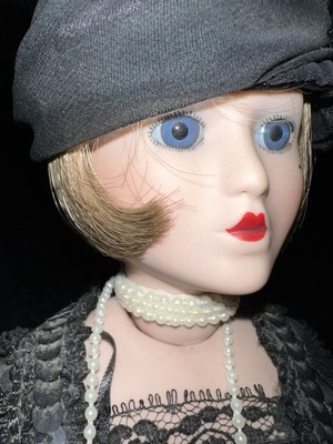 Shader s China Doll Porcelain Shaker Doll with Stand Vintage