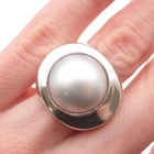 925 Sterling Silver Vintage Real Pearl Modernist Ring Size 6