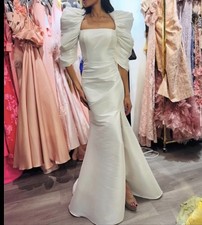 Square Neck Floor-Length Gown with Puff Sleeves 45214