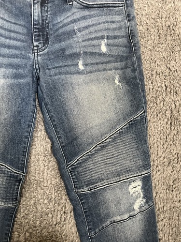 Kancan Jeans Womens 28 Blue Skinny Dark Wash Distressed Low Rise Raw Hems Denim - Picture 3 of 8