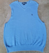 Vintage 90s Polo Ralph Lauren Sweater Vest Baby Blue Pony Cotton Preppy Men s XL