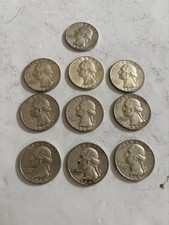 1964 Washington Quarters Lot of 10 D mark 90% silver Set 1