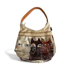 Laurel Burch "Ancestral Cats" Medium Scoop Top Bag -Cotton Canvas Tote - LB4762