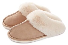Womens Slipper Memory Foam Fluffy Soft Warm Slip On House Large Tan