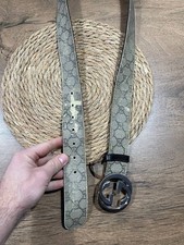 GUCCI Monogram Supreme Canvas Belt Silver GG Buckle 100