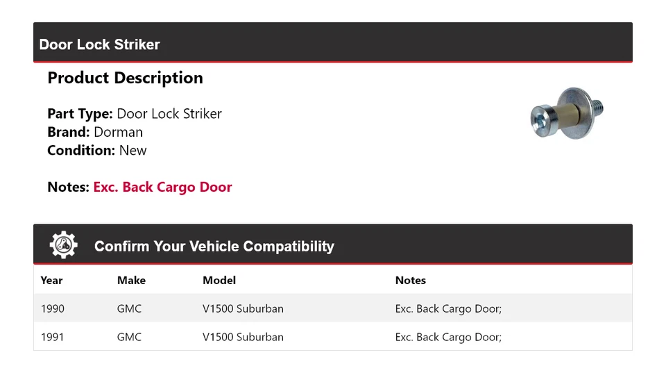 Cerradura de puerta para GMC V1500 1990-1991 Suburban Dorman Striker Foto 2 de 4