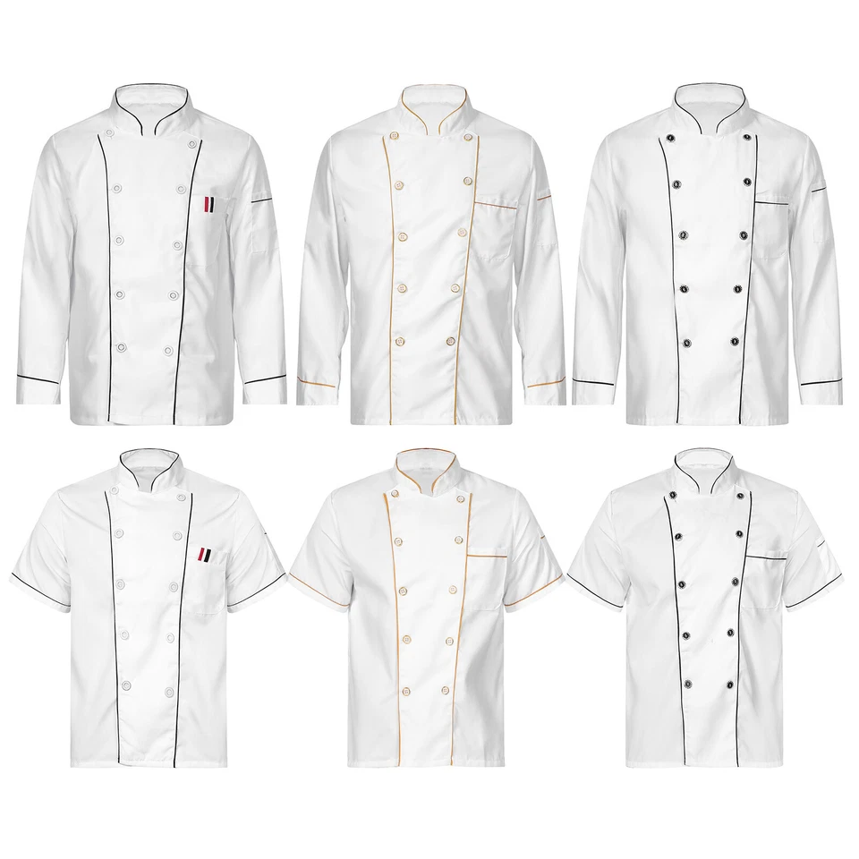 Mens Womens Chef Coat Short/Long Sleeve Jacket Kitchen Cooking Work Uniform Tops - Image 3 of 4
