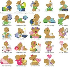 24 ORSETTI NEONATO RAGAZZO E RAGAZZA MACCHINA DA RICAMO DISEGNI FRATELLO PES HUS JEF USB