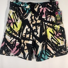 SURF SOCIETY Swimwear Men's Drawstring Lined Trunk Shorts Abstract Multi Color