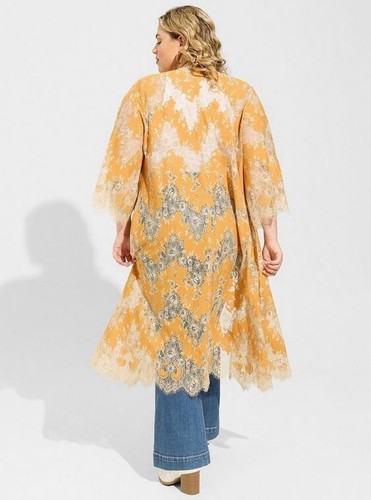 Maxi kimono donna Torrid Inca pizzo oro taglia 5X floreale hippie boho cottagecore - Foto 3 di 8