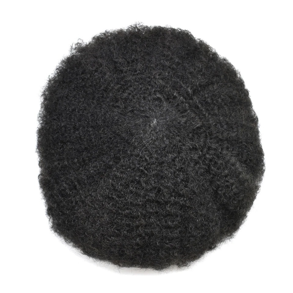 Afro Toupee for Black Men French Lace Afro Weave Kinky Curly Mens Wig Hair Units - Image 4 of 4