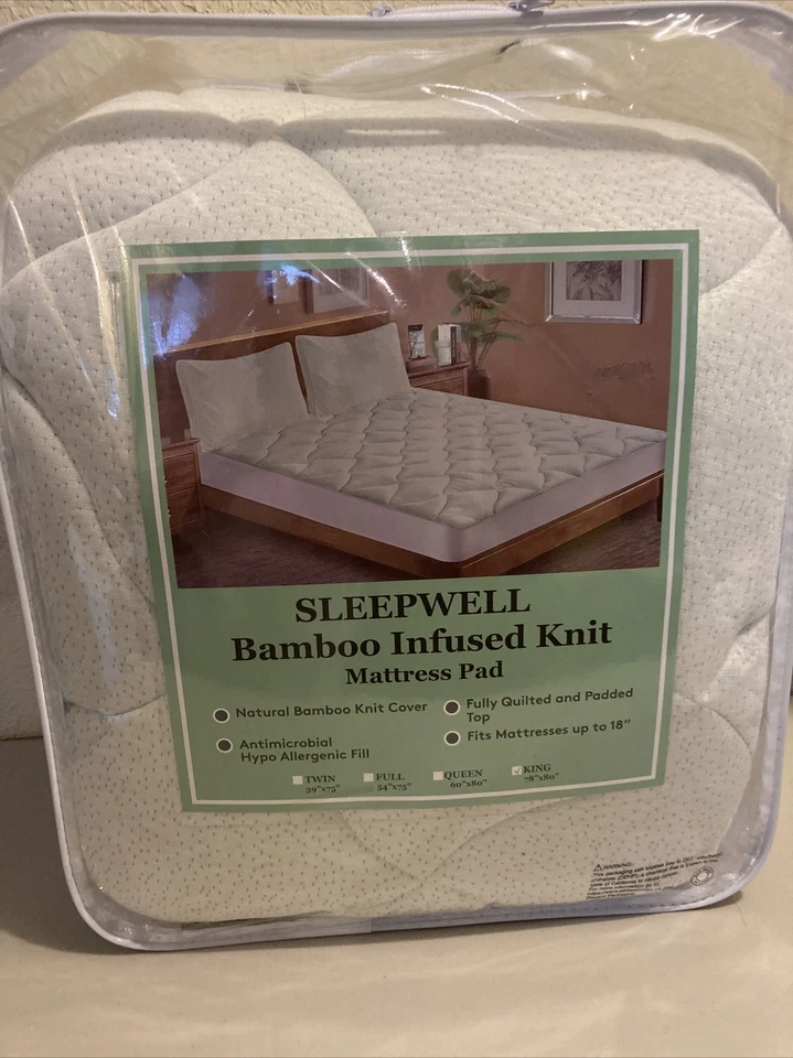 Almofada de colchão Sleepwell bambu infundido malha king 78”X80” totalmente acolchoada NOVA - Imagem 2 de 4