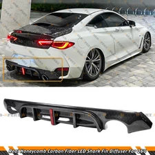 FOR 2017-22 INFINITI Q60 RS JDM LED HONEYCOMB CARBON FIBER REAR BUMPER DIFFUSER