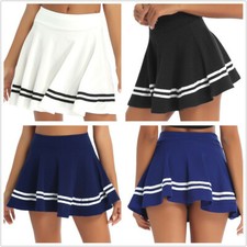 Women's Stretch High Waist A-line Flared Mini Skater Skirt Casual Pleated Skirts