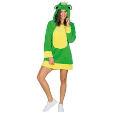Kleid mit Kapuze und Augen Frosch grün gelb Plüschkostüm Karneval Fasching Damen