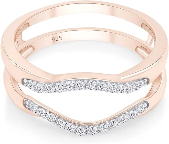 White Natural Diamond Enhancer Guard Wrap 14k Gold Over Sterling Silve - Image 2 of 4