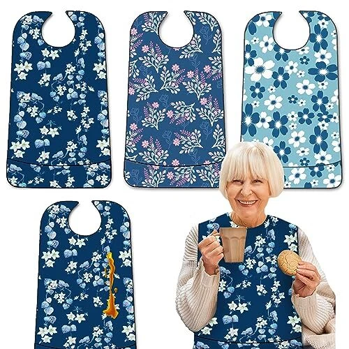 Paquete de 3 baberos reutilizables para adultos, protectores de ropa lavables