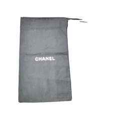 Chanel Black w/White Letters Cotton Drawstring Top Dust Cover Bag 7.5" x 13”