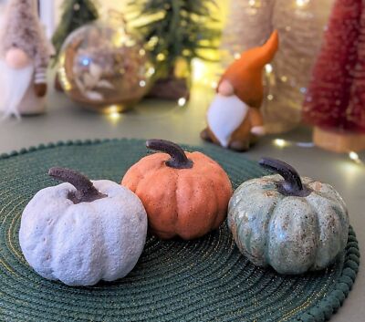 8cm Herbst Ernte Halloween Deko Kürbis rustikal Keramik Gold Stiel Ornament