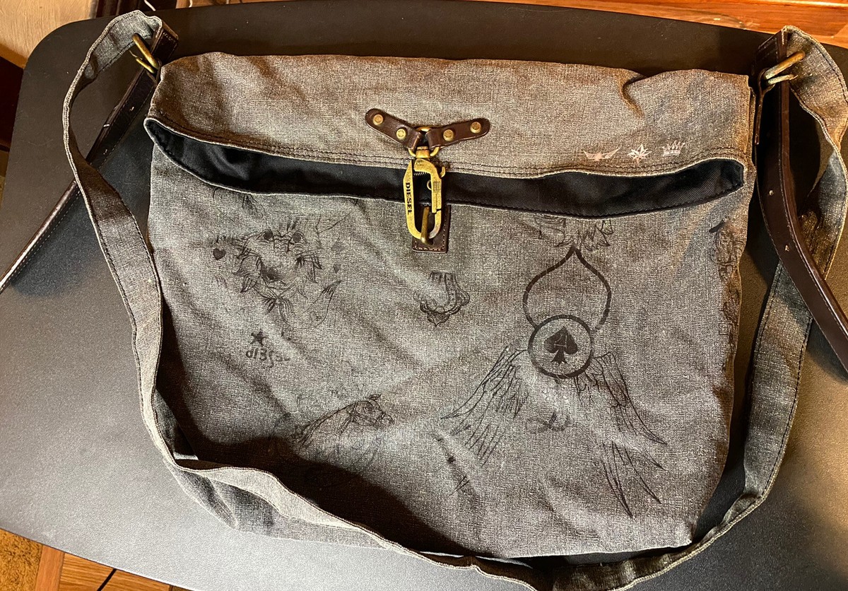 RARE Vintage Diesel Gray Denim Messenger Bag Gun Clasp | eBay