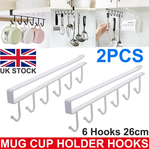 2pcs 6 Hooks Under Shelf Mug Holder Cup Cupboard Kitchen Organiser