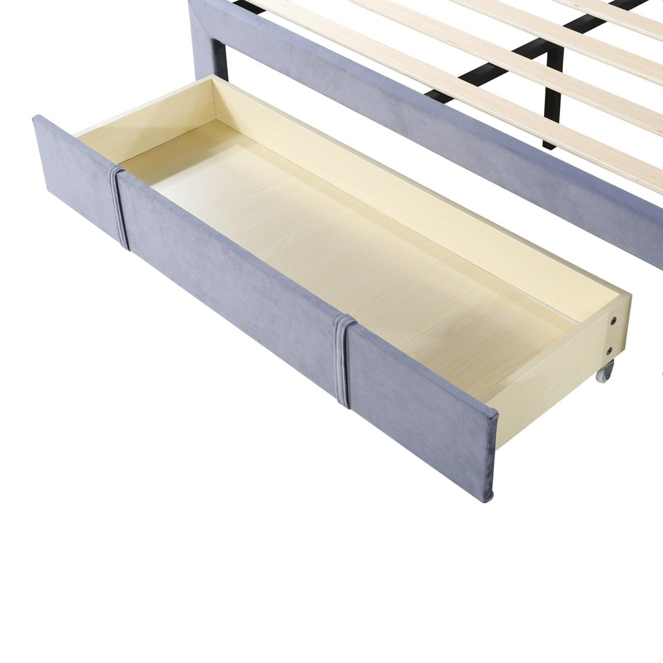 4ft6 Double Velvet Upholstered Bed Frame with Storage Drawer Adjustable