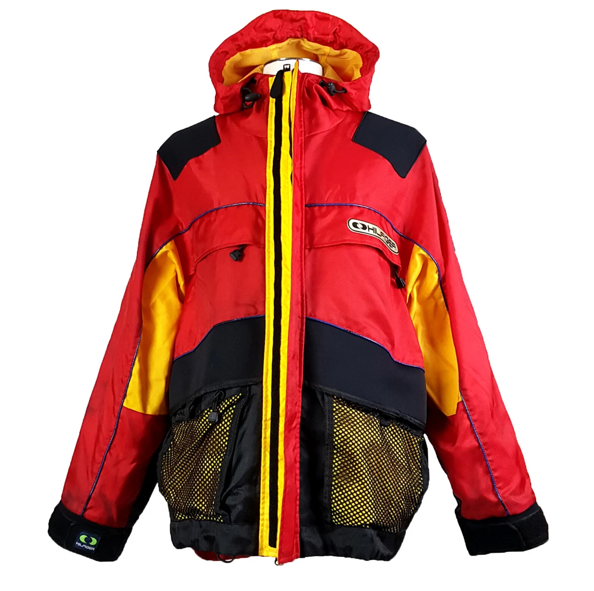 VTG 90 s Tommy Hilfiger Sz L M Color Block Scuba Jacket Red Yellow Mesh Pocket