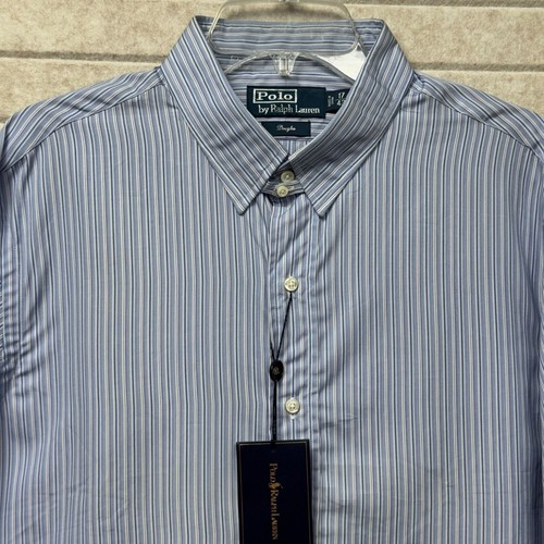 Polo Ralph Lauren Douglas Blue & White Striped Long Sleeve Dress Shirt 17 NWT - 第 1/15 張圖片