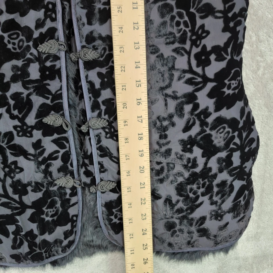 Chaleco de piel reversible vintage para mujer L negro piel/terciopelo floral chaqueta de invierno Foto 4 de 4