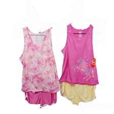 2 Sets Wonder Nation Girls Shorts Pajamas-14/16-Tie Dye-Unicorn-Pink-Yellow