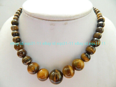 Stunning! 6-14mm African Roar Tiger's Eye Gemstone Round Beads Necklace 17.5''