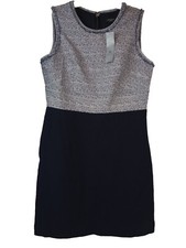 Ann Taylor Size 4 Petite Tweed Flare Dress Navy Blue Stretch Pockets NWT $149