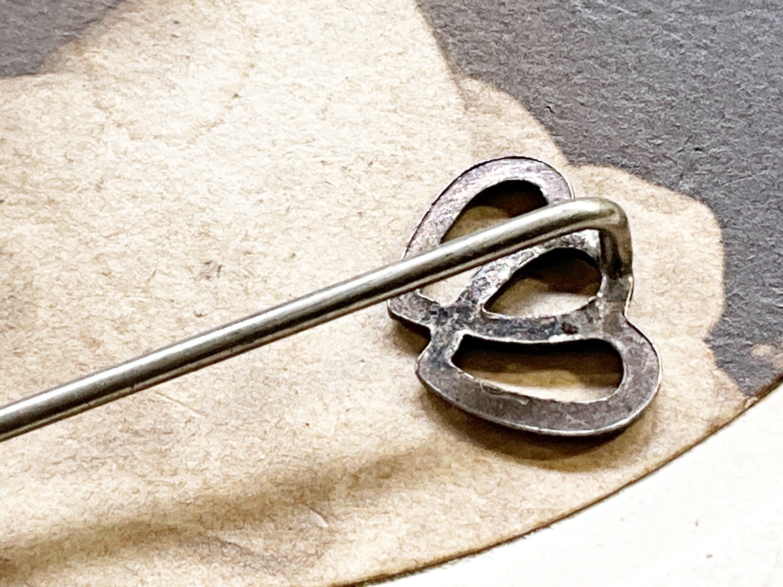 Antique Sterling Silver Interlocking 2 Hearts Sti… - image 3