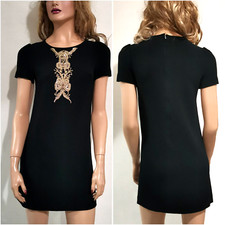 🆓US🛃  Dolce&Gabbana Embroidered Classic Shift Black Dress IT 40