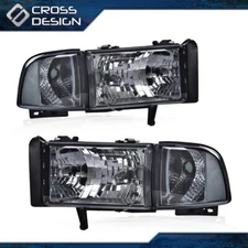 FIT FOR 94-02 DODGE RAM 1500 2500 3500 HEADLIGHT LAMPS SMOKE LENS CHROME HOUSING
