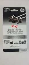 GE Pro Digital TOSLINK Fiber Optic Cable with Mini TOSLINK Adapters, 12 Ft