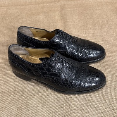 Cole Haan Bragano Alligator Shoes Mens 8D Black Italy Exotic Skin Derby Formal