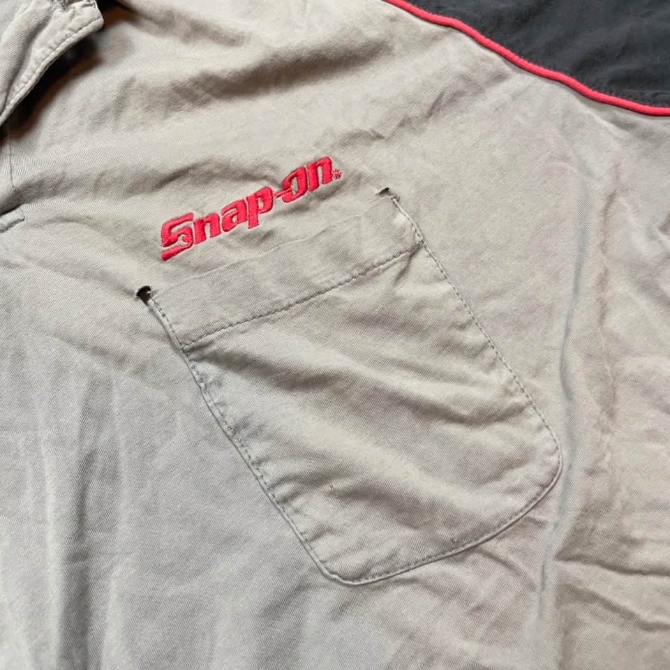 Camisa de trabajo Snap On Tools para hombre XL gris negro rojo manga corta cuello bolsillo Foto 2 de 4