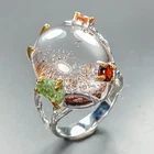 Jewelry gem 28 ct Natural Ghost Quartz Ring 925 Sterling Silver Size 8 /R469509