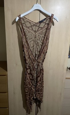 Ralph Lauren 100 % Maulbeerseide Boho drapiert Weste Tunika Cover Up S/M geometrisch