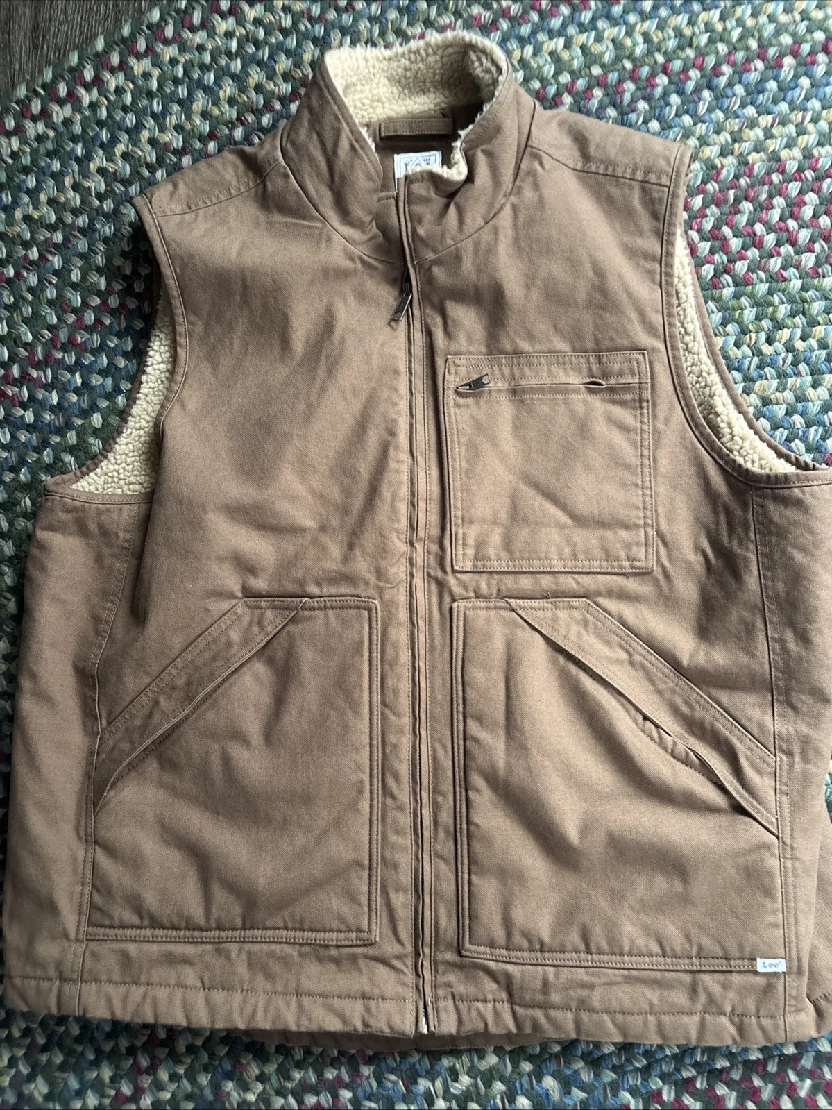 Lee Workwear Sherpa Lined Canvas Vest Mens Brown Work Outdoor Size XXL