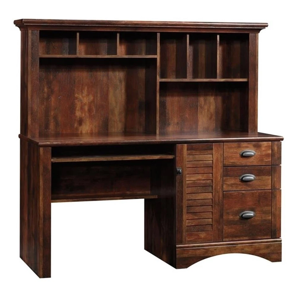 Sauder Harbor View Engineered Wood Computer Desk with Hutch in Curado Cherry - Image 2 of 4